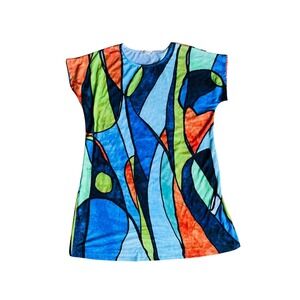 Jess & Jane Isla‎ Abstract Geometric Print Tunic Top L Art to Wear Psychedelic